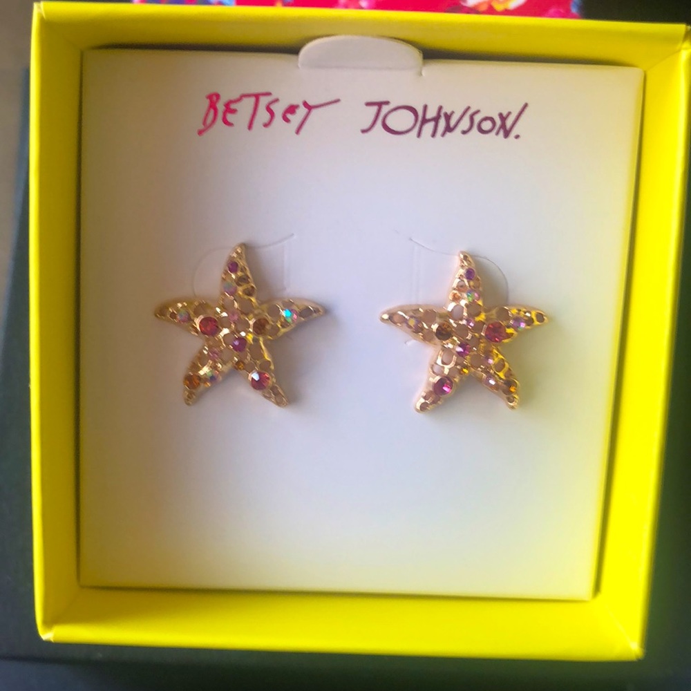 Betsey Johnson Gold Tone Cruise Control Starfish Stud Earrings Crystal Accents
